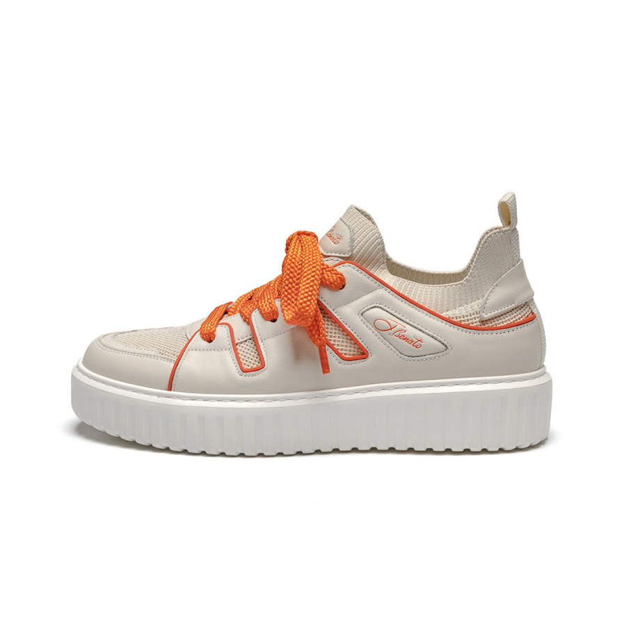 J.BENATO Cow Leather Lightweight Breathable Lightweight And Breathable Low top Skateboard Shoes Men's White+Orange