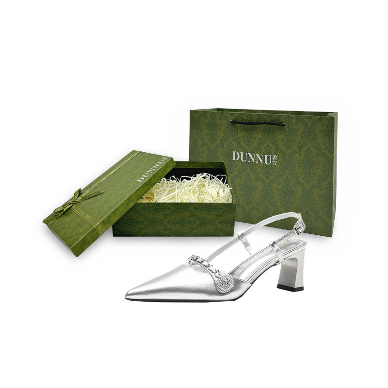 DUNNU Leather Chunky Heel High Heels 5CM Women's Box Included