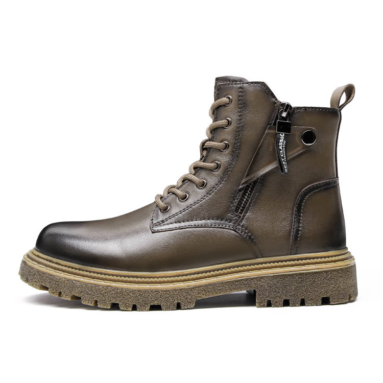 PALMPOLO Cow Leather Short Combat Boots 3.5cm Men's Khaki