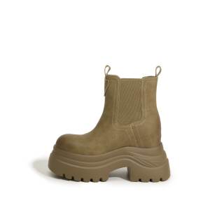 MILANLIANGE Microfiber Leather Short Combat Boots High Heel Women's Solid Color