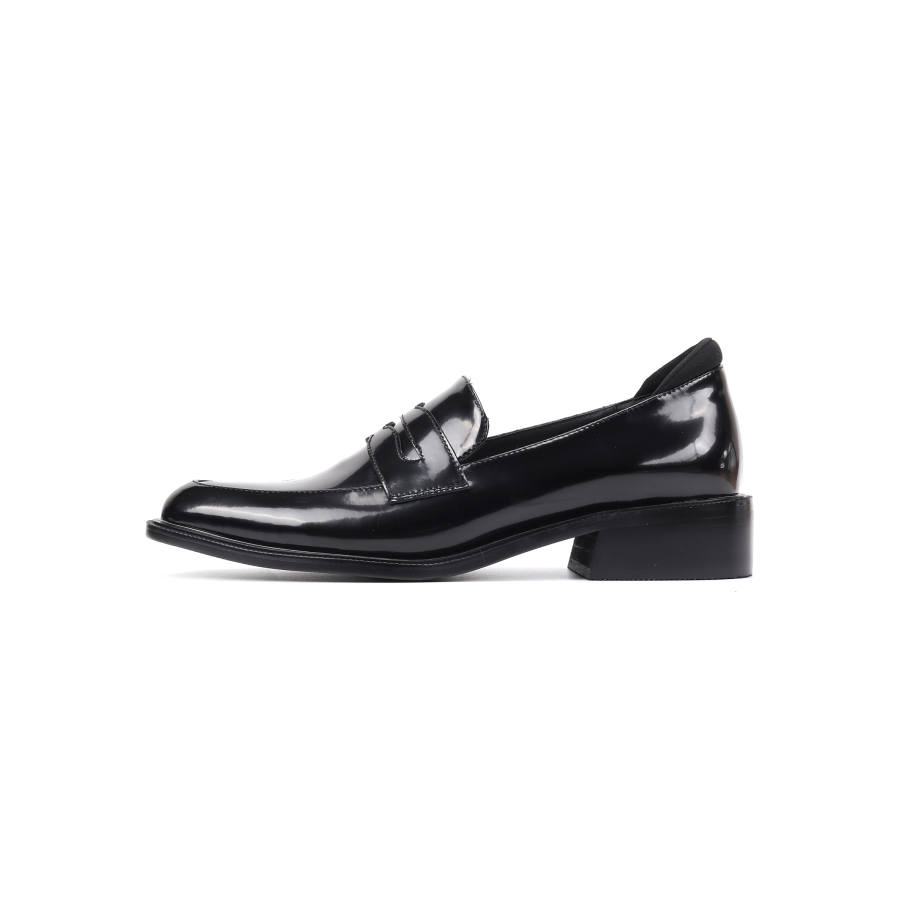 Asthershop Top Grain Cow Leather Loafers Women's Black
