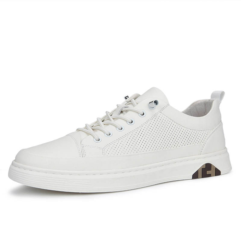 XIAOTOULANG Cow Split Leather Breathable Low top Skateboard Shoes Men's White