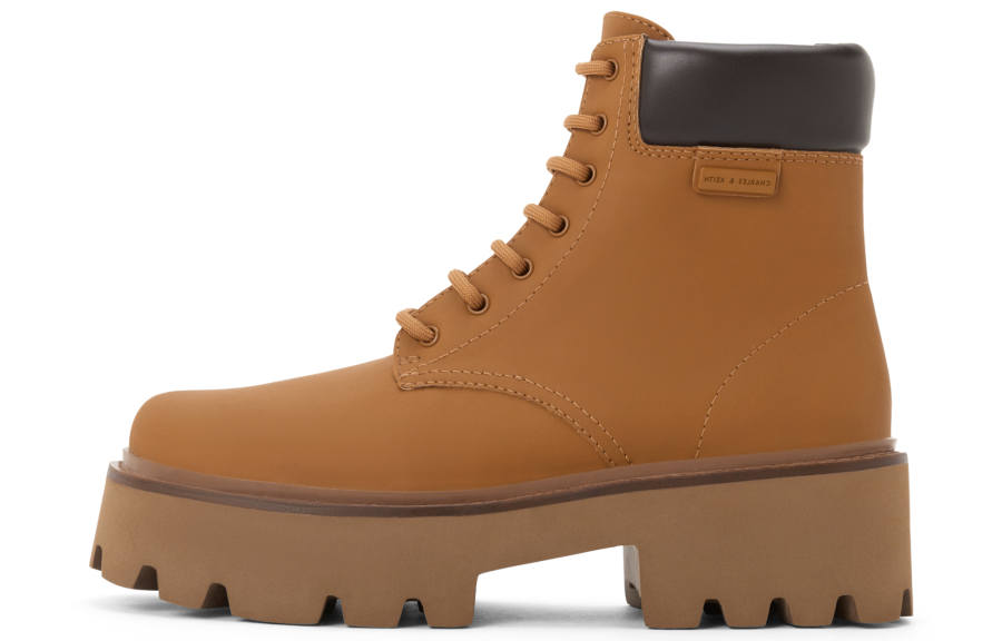 CHARLES&KEITH PU Short Yellow Boots, Combat Boots 5.3cm Women's