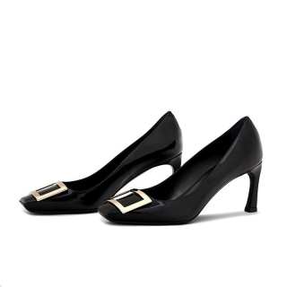 YING YING Patent Leather Spool Heel High Heels 7cm Women's Black