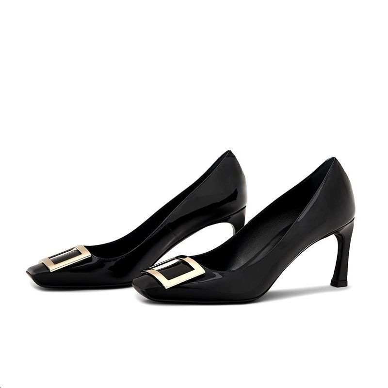 YING YING Patent Leather Spool Heel High Heels 7cm Women's Black