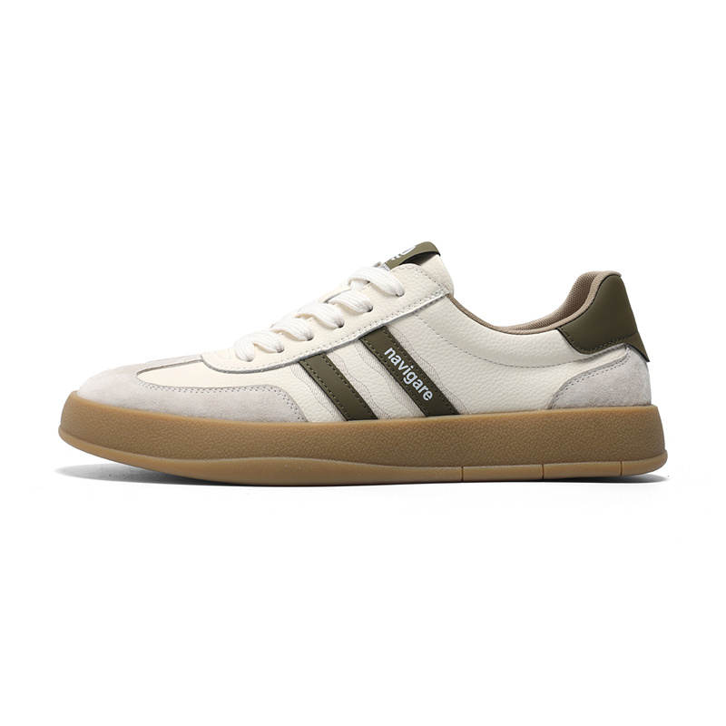 NAVIGARE Small Sailboat Microfiber Leather Fashion Low top Skateboard Shoes Men's Beige Green