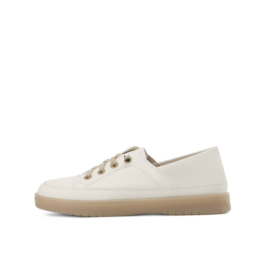 BOERDIQI Top Grain Cow Leather Low top Skateboard Shoes Women's Ecru