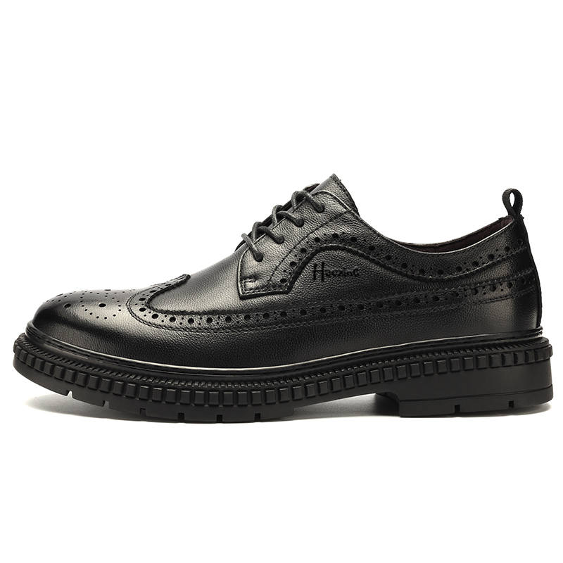HAOXING Top Grain Cow Leather Casual Shoes Men's Black