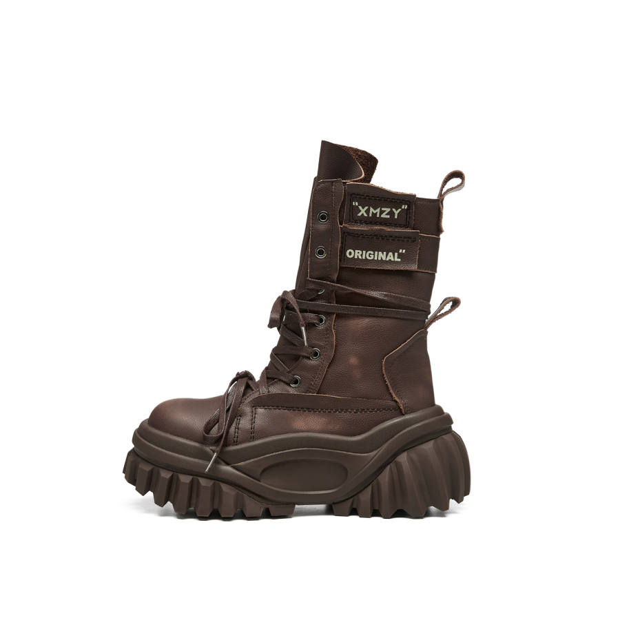 XMZY Rhythm Collection Wilderness Chasing The Wind Top Grain Cow Leather Combat Boots Women's
