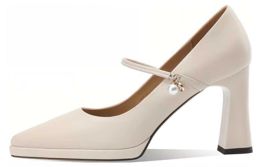 BOERDIQI Sheepskin Chunky Heel High Heels 8.5cm Women's Ecru