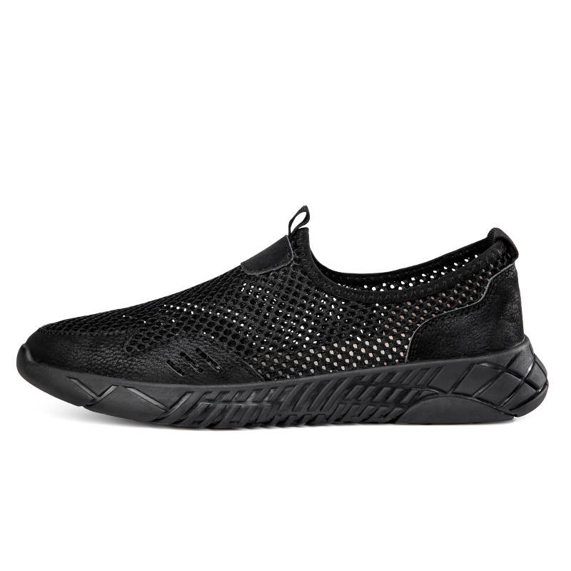 YINGLUNQISHI Top Grain Cow Leather Low top Casual Shoes Men's Black