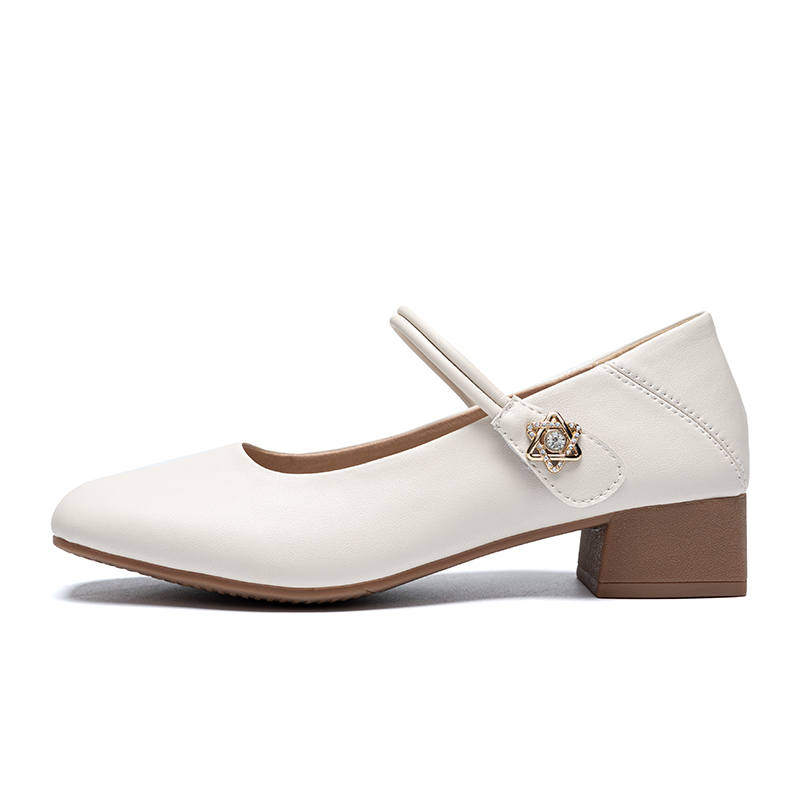 ZHR Cow Split Leather Chunky Heel Mary Jane Shoes 3.5cm Women's