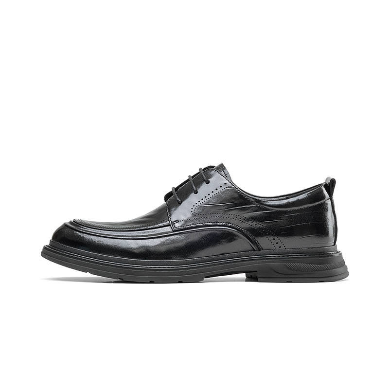 JOSINY Cow Split Leather Comfortable Abrasion Resistant Dress Shoes, Low Top Men's Black