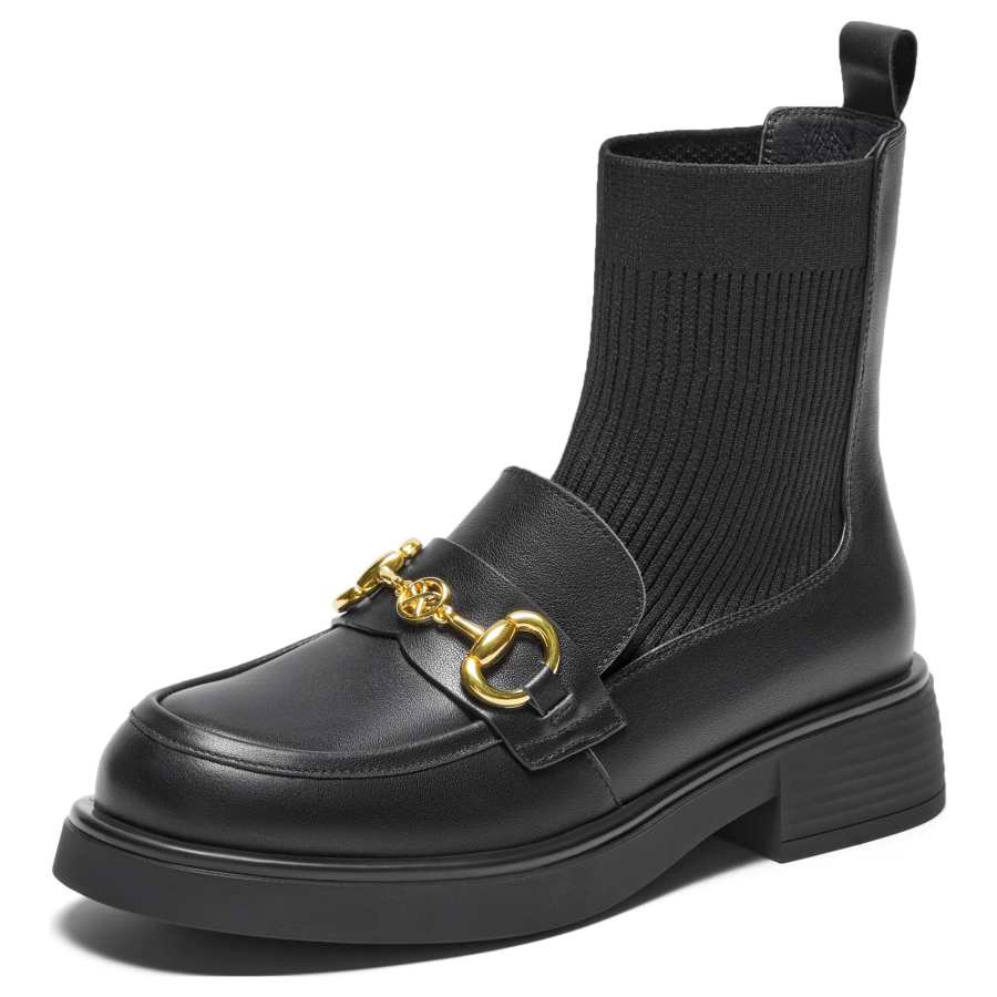 Teenmix Cow Leather Comfortable And Stylish, Fleece Lined Thermal, Retro Chic, Stretch Sock Boots Ankle Boots 4cm