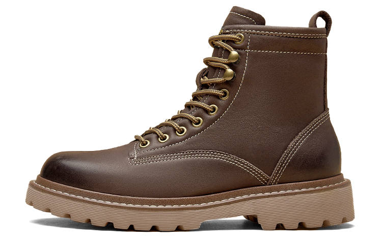 Beau Today Cow Leather Short Combat Boots 4.3cm Men's Coffee