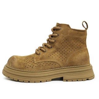 AOSAILUN Split Pig Leather Short Combat Boots Unisex Yellow