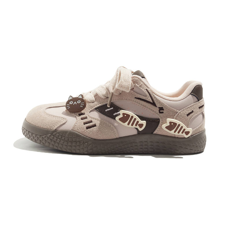 BEIER Microfiber Leather Slip Resistant Abrasion Resistant Low top Skateboard Shoes Women's Pink Brown