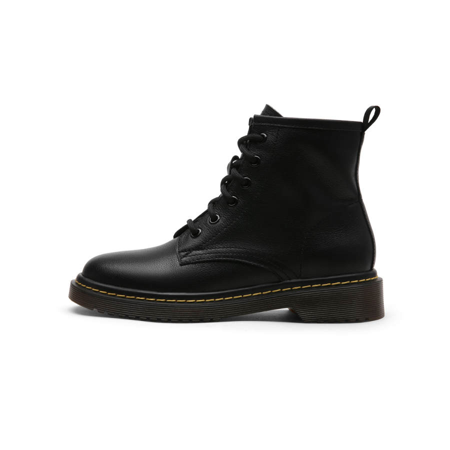GOLDLION Cow Leather 12cm Combat Boots 4cm Women's Black
