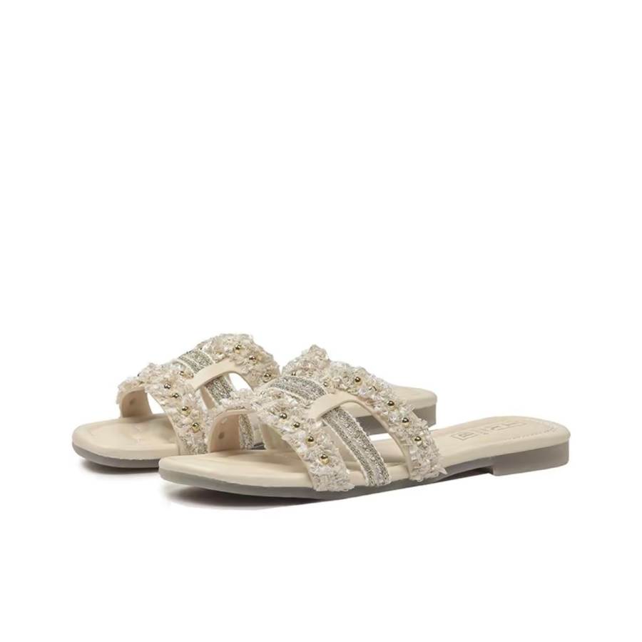 SHUMO Slip Resistant Abrasion Resistant Slip Resistant Abrasion Resistant Slide Slippers Women's Ecru