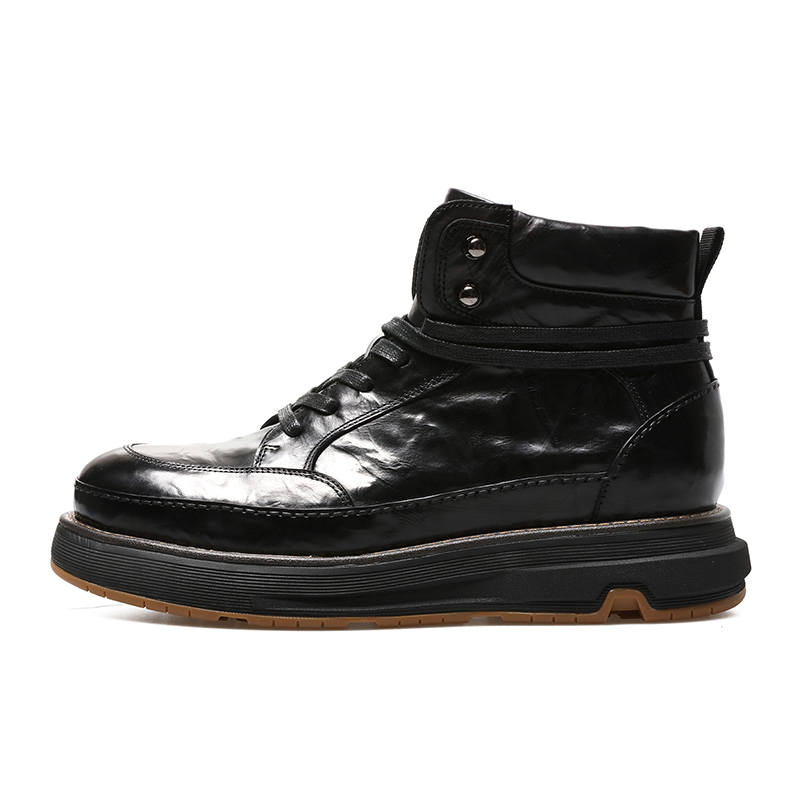 BOSSSUNWEN Classic Soft Leather Cow Leather Combat Boots Men's Black