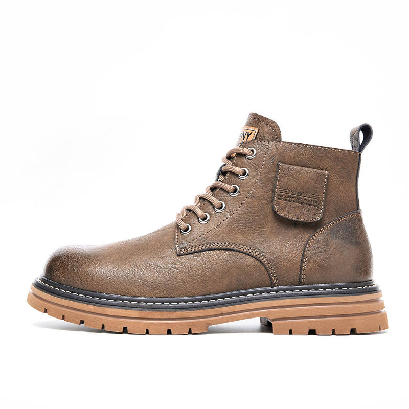 •QUNLANGSHIJIA Cow Split Leather Short Combat Boots 3.5cm Men's