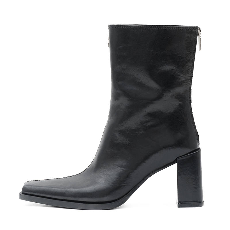 SMFK Cow Leather Ankle Boots Women's Midnight Black