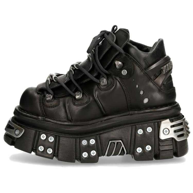 NEW ROCK Top Grain Cow Leather Fashion Trend Low top Casual Shoes Unisex Black