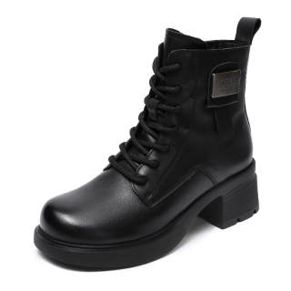Devanro Top Grain Cow Leather Short Combat Boots 5.5cm Women's