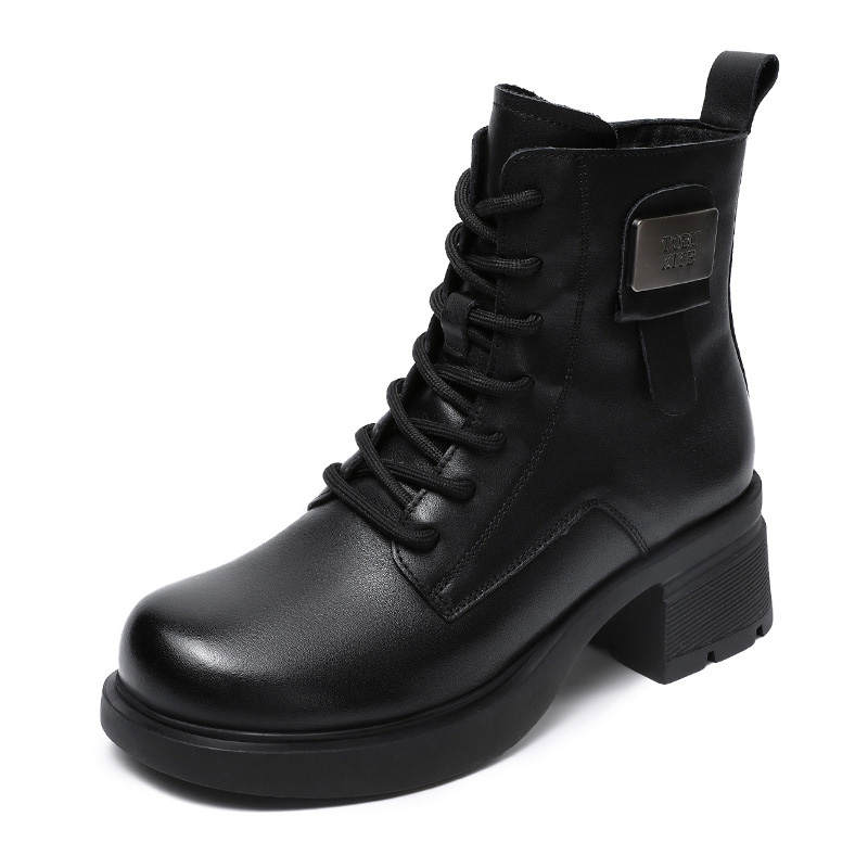Devanro Devanro Top Grain Cow Leather Short Combat Boots 5.5cm Women's