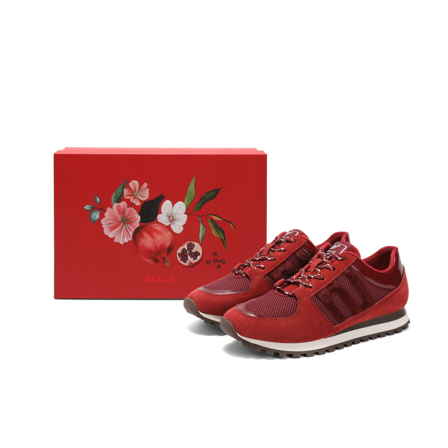 BELLE Grenadine Glow CNY Limited Collection Cow Split Leather Slip Resistant, Abrasion Resistant, Lightweight