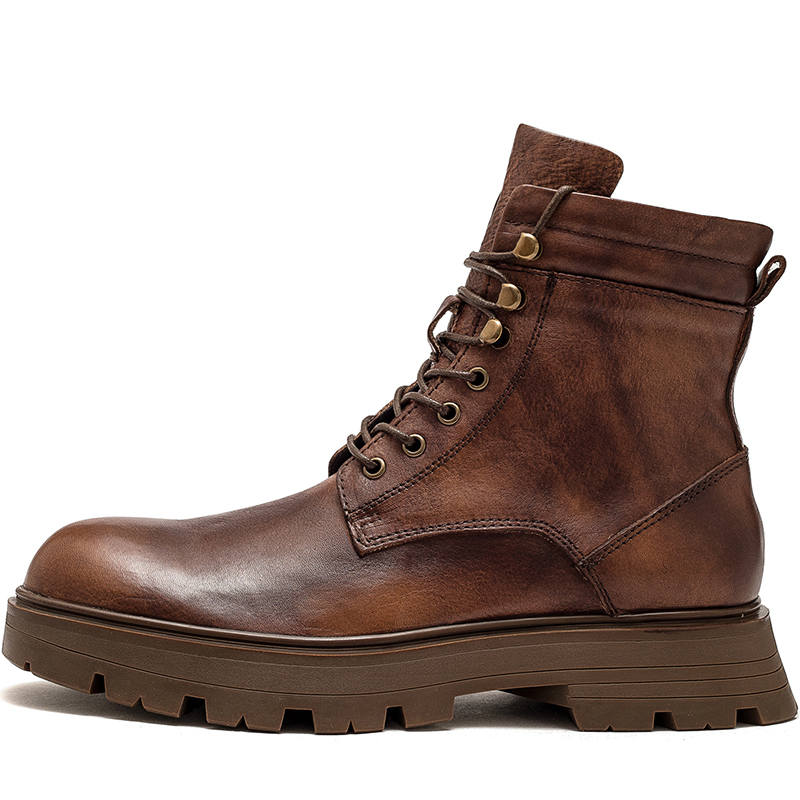 JIEZHOU Top Grain Cow Leather Short Combat Boots 5cm Men's