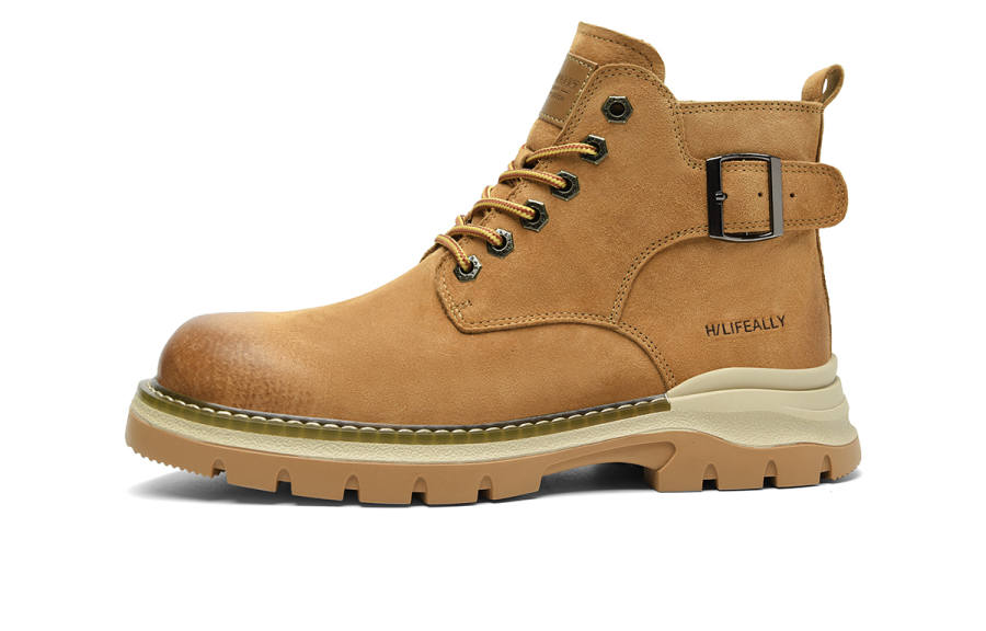 HLA HLA Top Grain Pig Leather Crew Combat Boots 4.5cm Men's