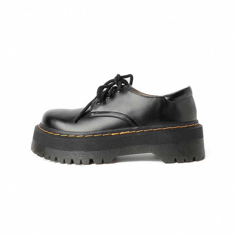 BENZI British Vintage Style Small Leather Shoes Cow Leather Casual Shoes Women's Black