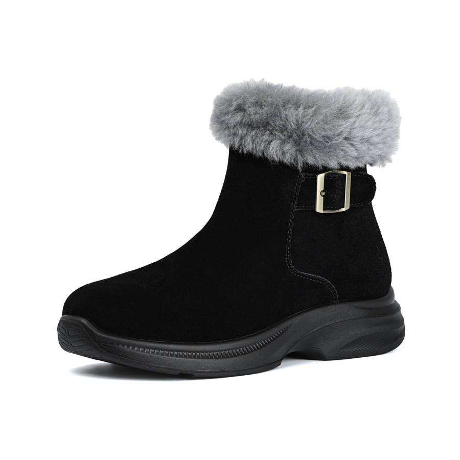 AOKANG Cow Split Leather Thermal Abrasion Resistant Slip Resistant Short Snow Boots Women's Black
