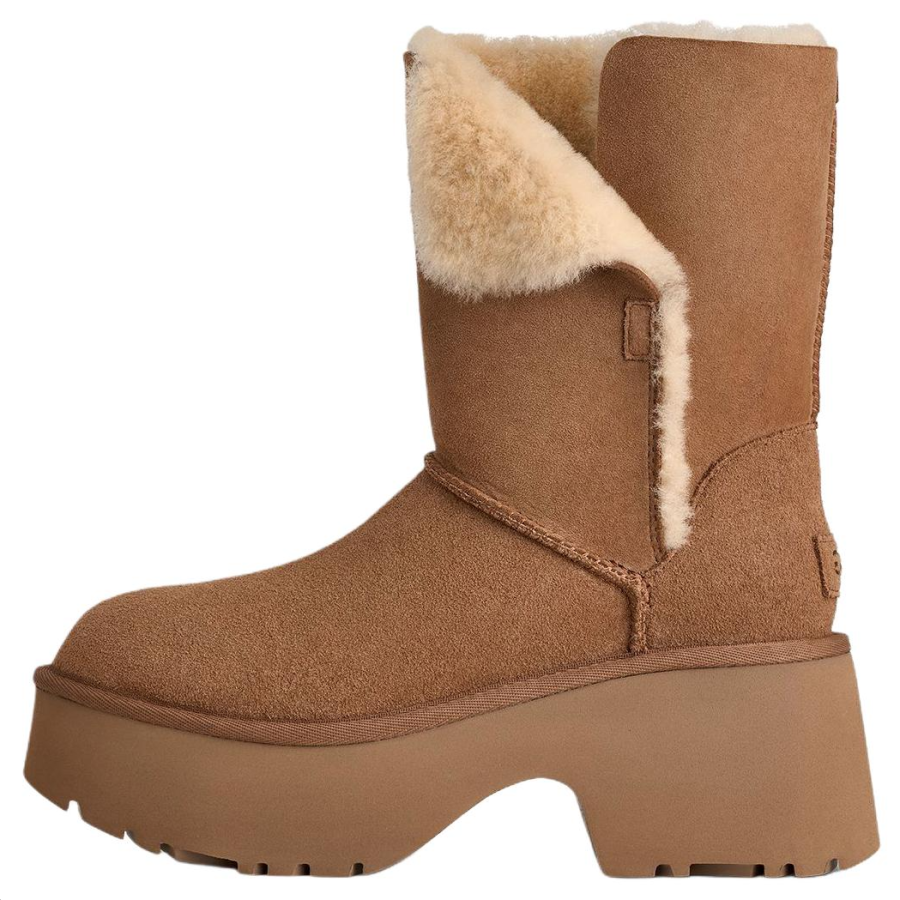 UGG Classic Novelty Esmee Cow Split Leather Thermal Fleece Lined, Fashion Comfortable Snow Boots Women's Chestnut