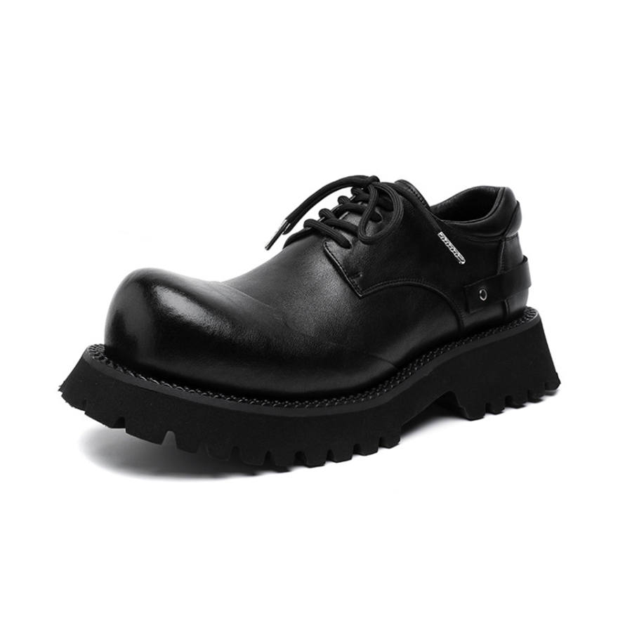 Lanza Chunky Derby Shoes Platform Height Increasing Upturned Toe Workwear British Style Leather Shoes Low top