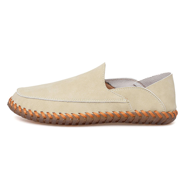 WENNAI Casual Leather Shoes Men's Low Top Beige