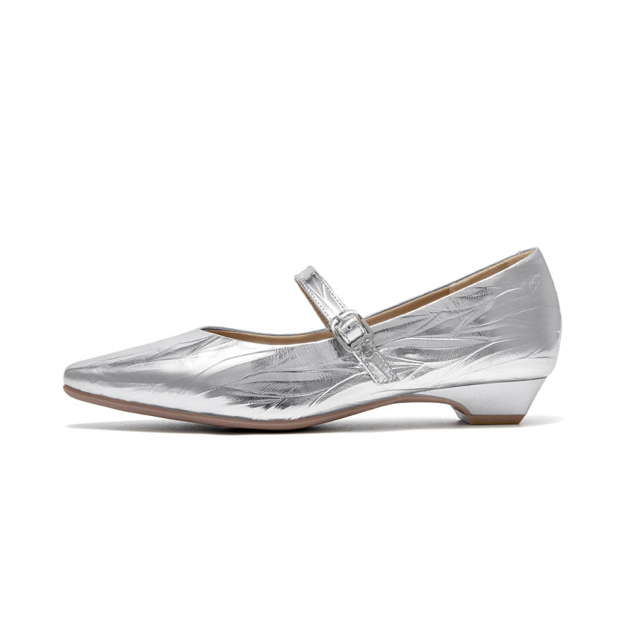 Spider King Cow Leather Mary Jane Shoes Women's Silver
