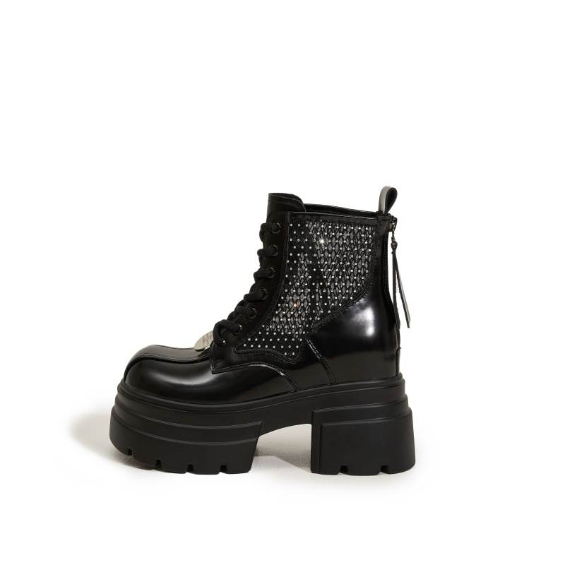 MILANLIANGE Leather Short Combat Boots 10cm Women's