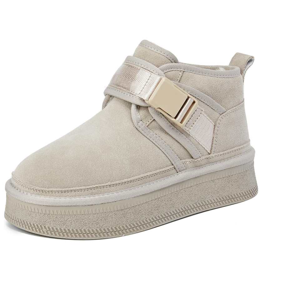 ZGR Cow Split Leather Thermal Height Increasing Fleece Lined For Warmth Short Snow Boots Women's