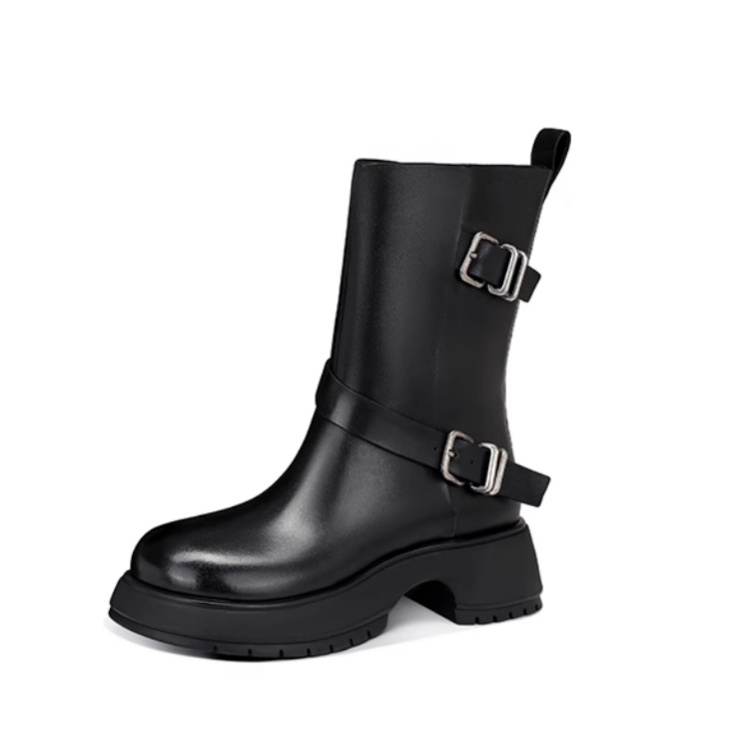 JESSICA SOPHIA Top Grain Cow Leather Ankle Boots Women's Black