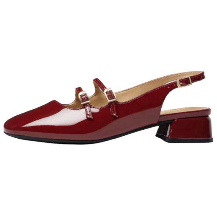 Clarks Daisy Collection Cow Leather Chunky Heel High Heels 6.5cm Women's Red