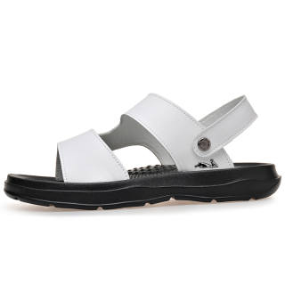 YINGLUNQISHI Cow Leather Beach Sandals Men's White