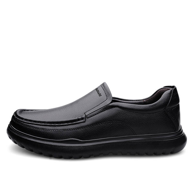 WENNAI Top Grain Cow Leather Casual Shoes Men's Black