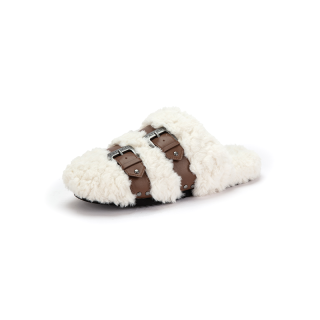 HERLIAN Home Slippers, Outerwear Flat Women's White Brown