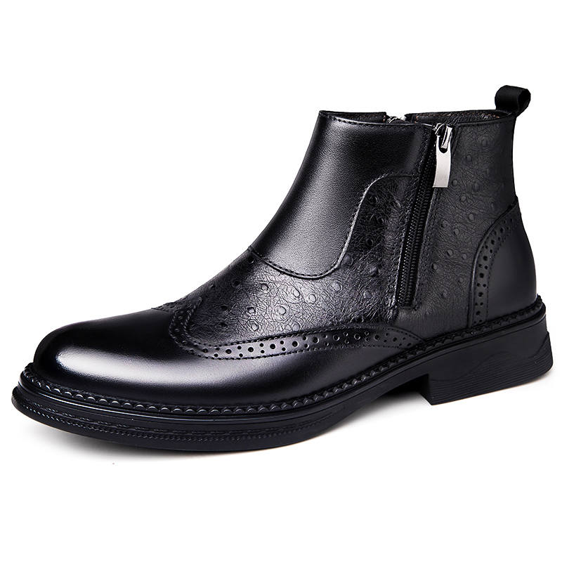 GONGNIULEITING Top Grain Cow Leather Ankle Boots Men's Black