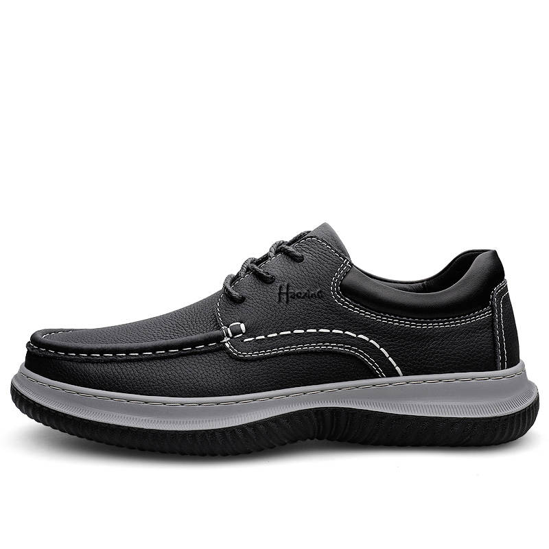 HAOXING Top Grain Cow Leather Casual Shoes Men's Black