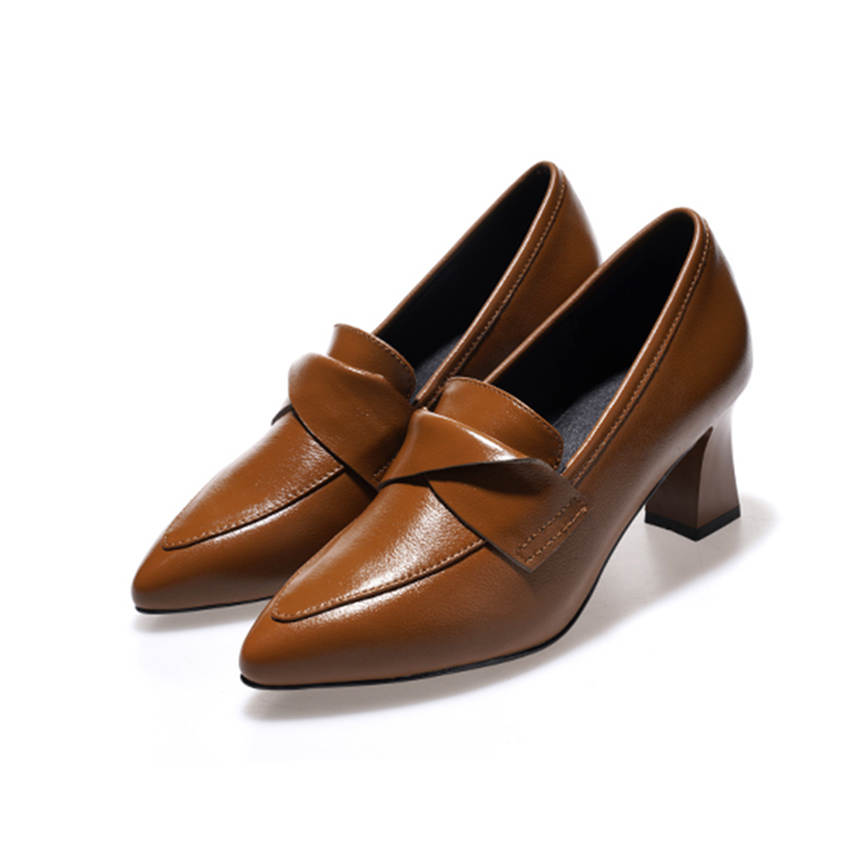 Devanro Devanro Top Grain Cow Leather Chunky Heel High Heels 6.0cm Women's