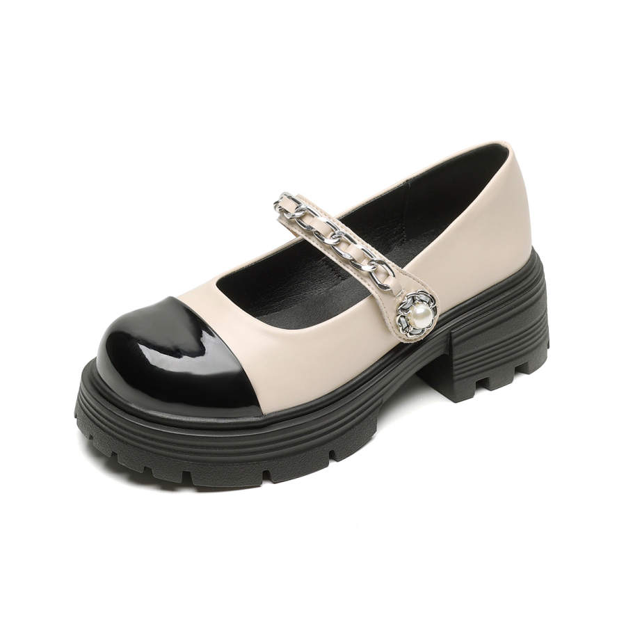 QITUMAUL Microfiber Leather Mary Jane Shoes Women's Apricot