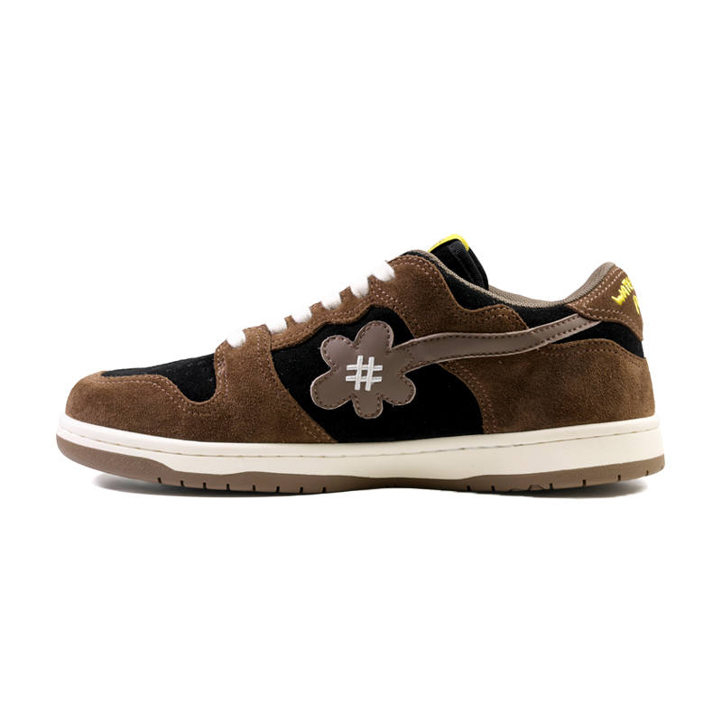 WATER THE PLANT Cow Suede Slip Resistant Low top Skateboard Shoes Unisex Black Truffle